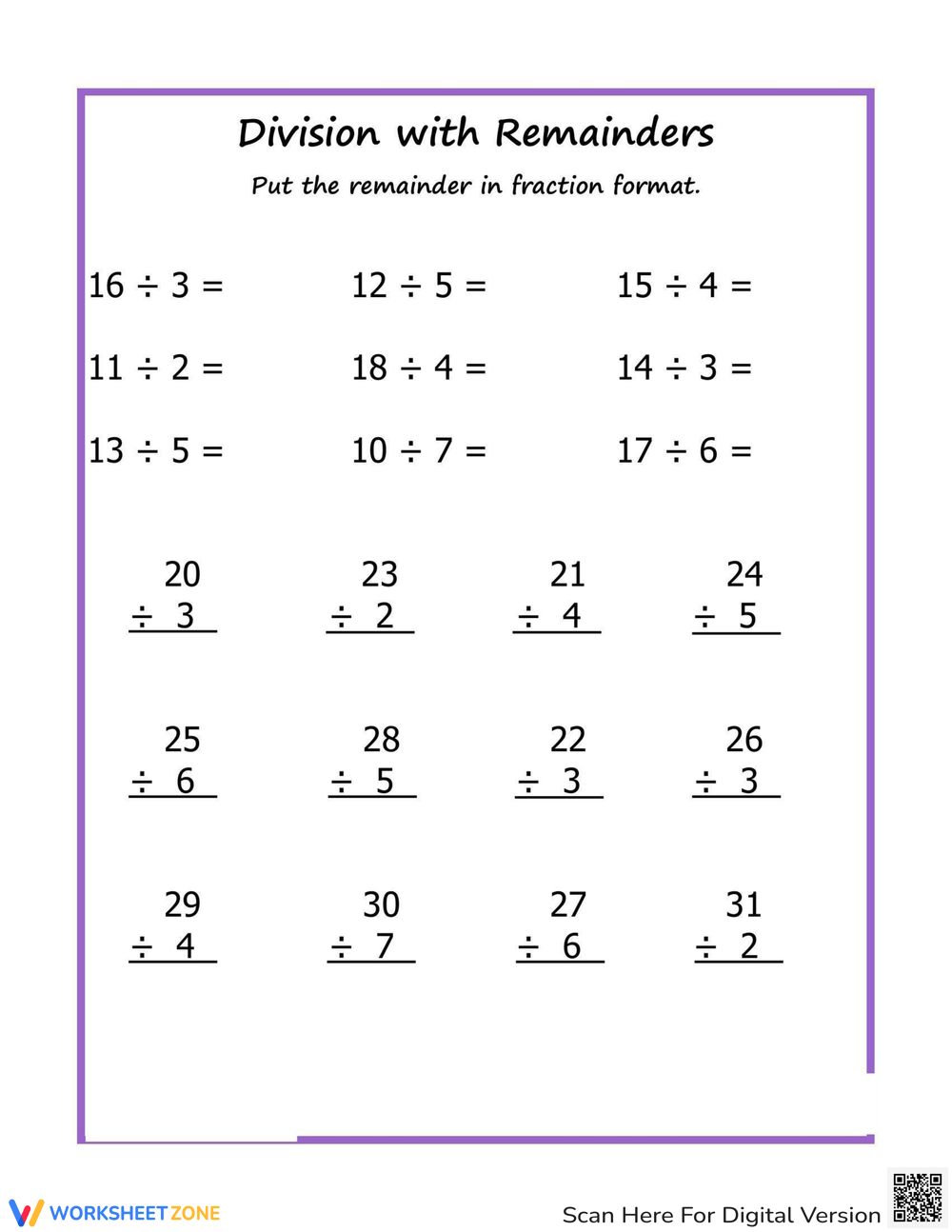 Dividing With Remainders Worksheet