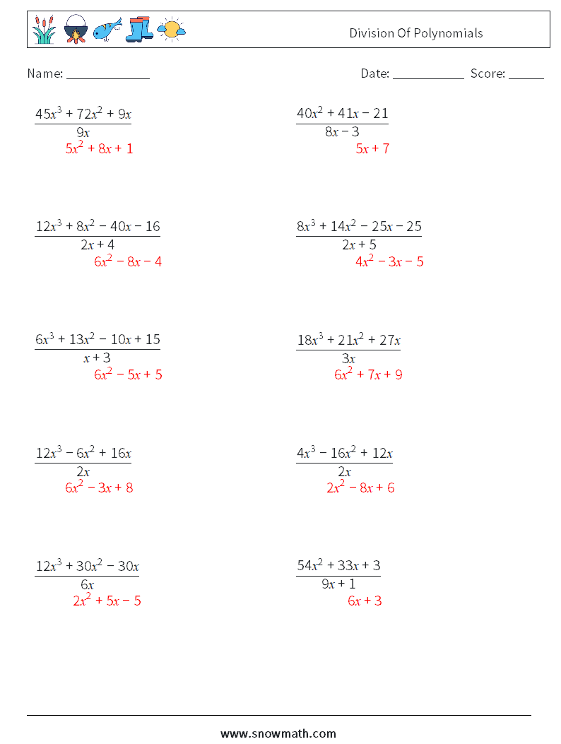 Division Of Polynomials Math Worksheets 1Math Worksheets Math Practice 