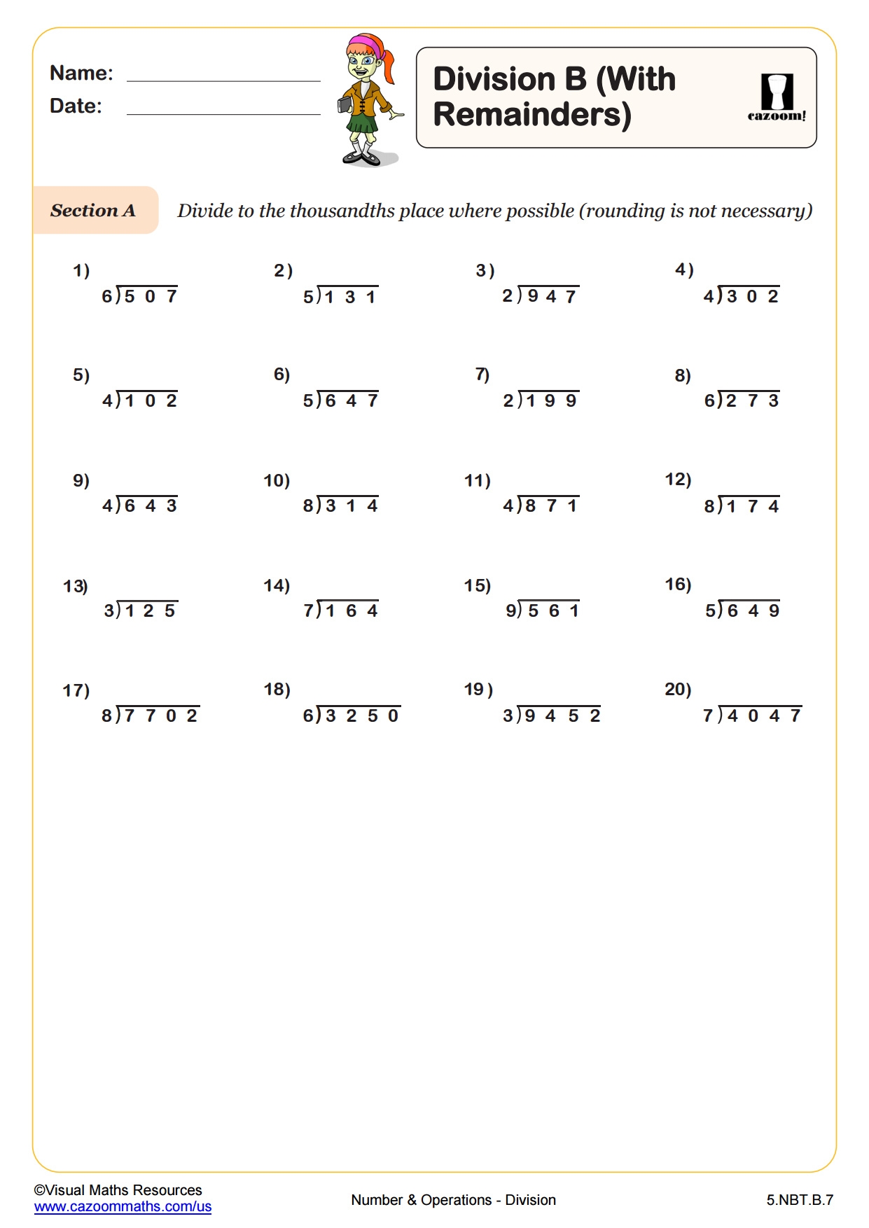 Division With Remainder Worksheet Grade 3 Maths Worksheets Division