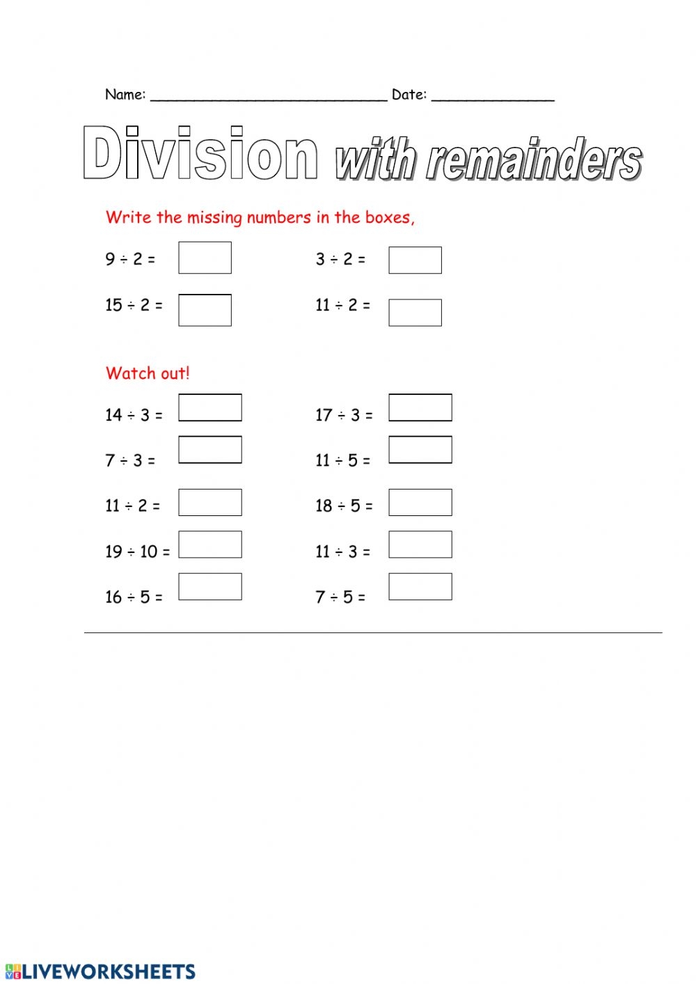 Division With Remainder Worksheets Divisonworksheets