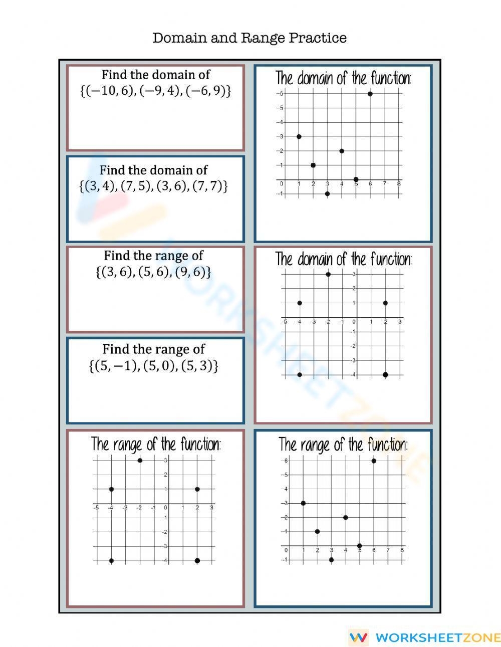 Domain And Range Practice Worksheet Domain And Range Practice Worksheet