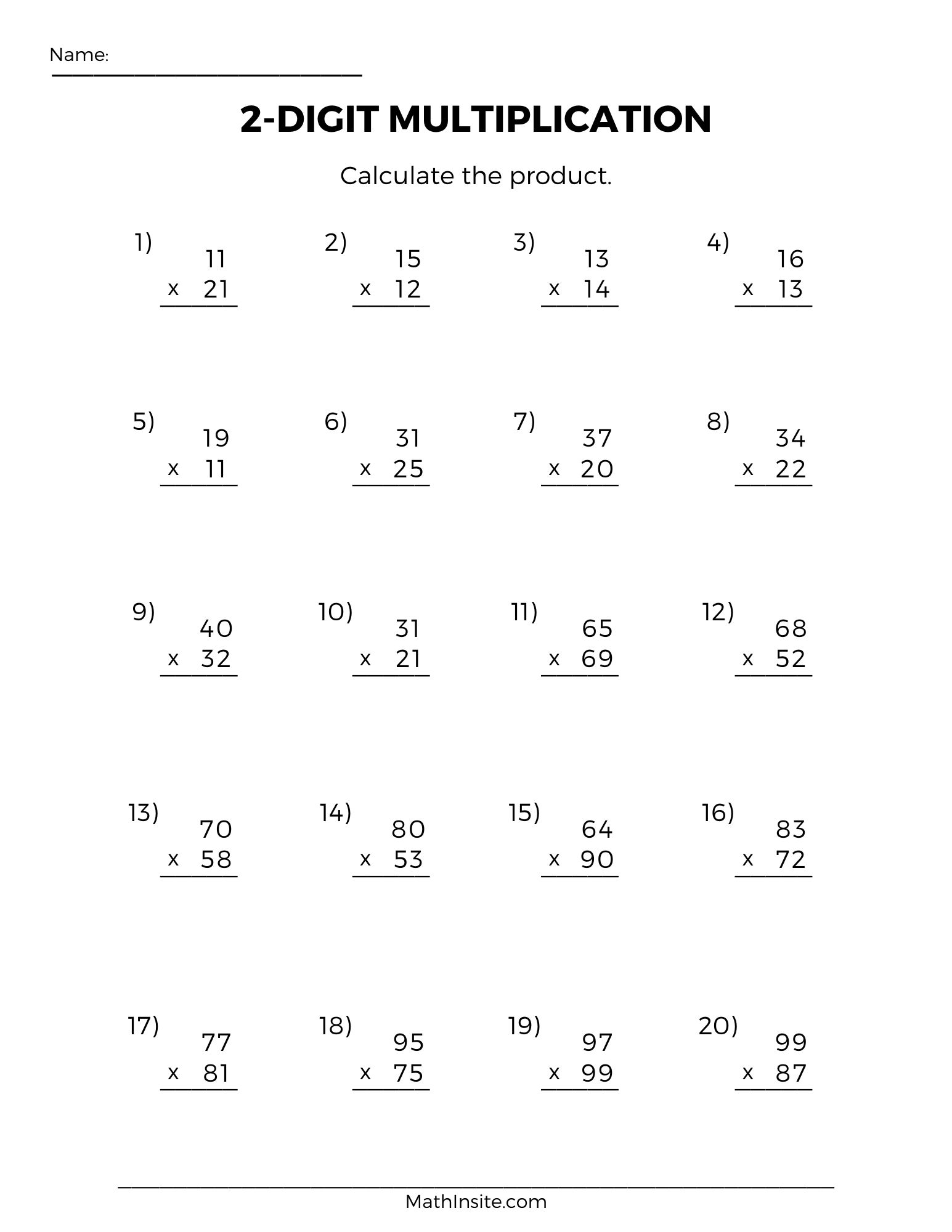 Double Digit Multiplication Worksheet Double Digit Multiplication Worksheet