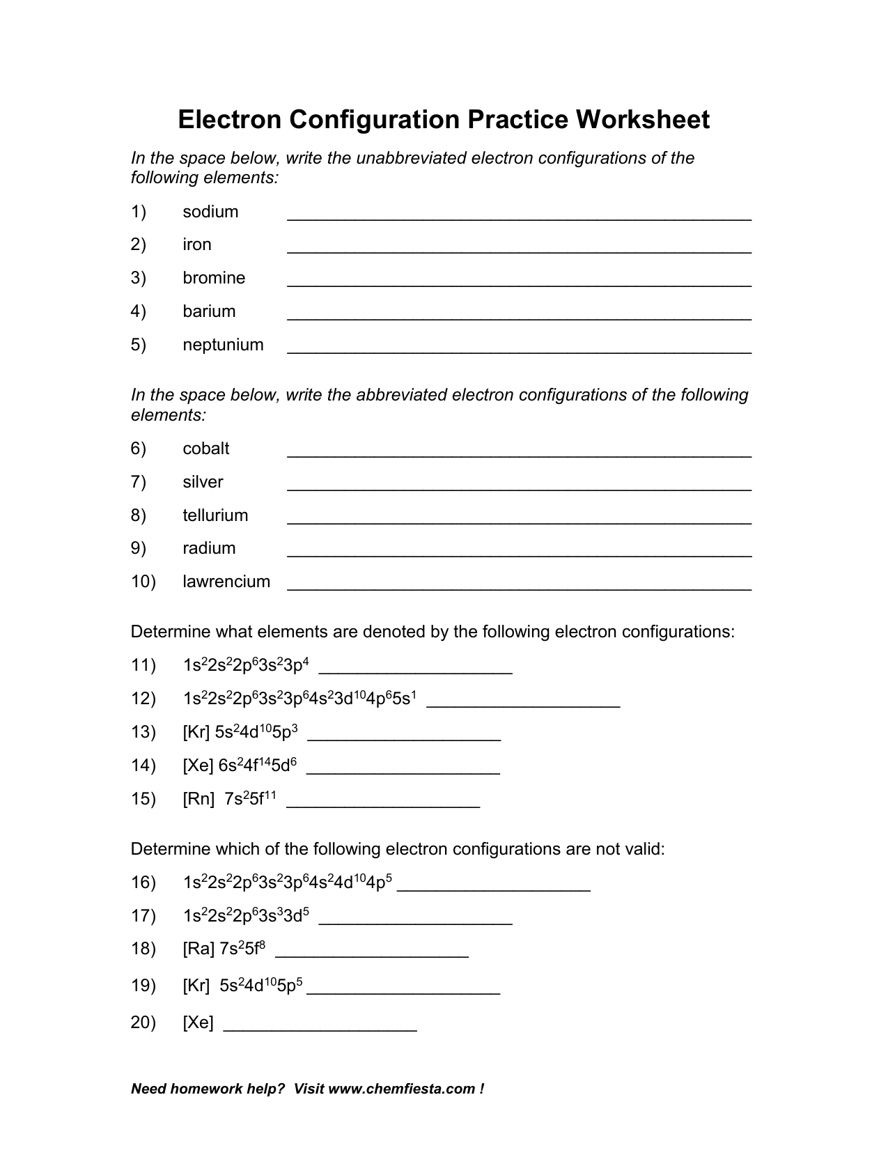 Electron Configuration Practice Worksheet 1 Electron Configuration Practice Worksheet 1