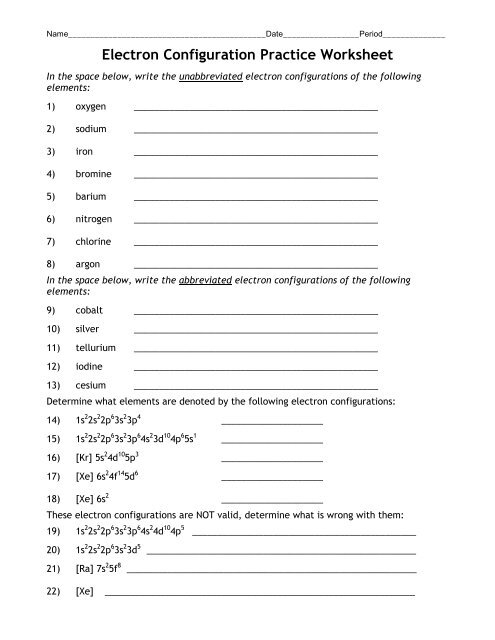 electron configuration worksheet electron configuration worksheet