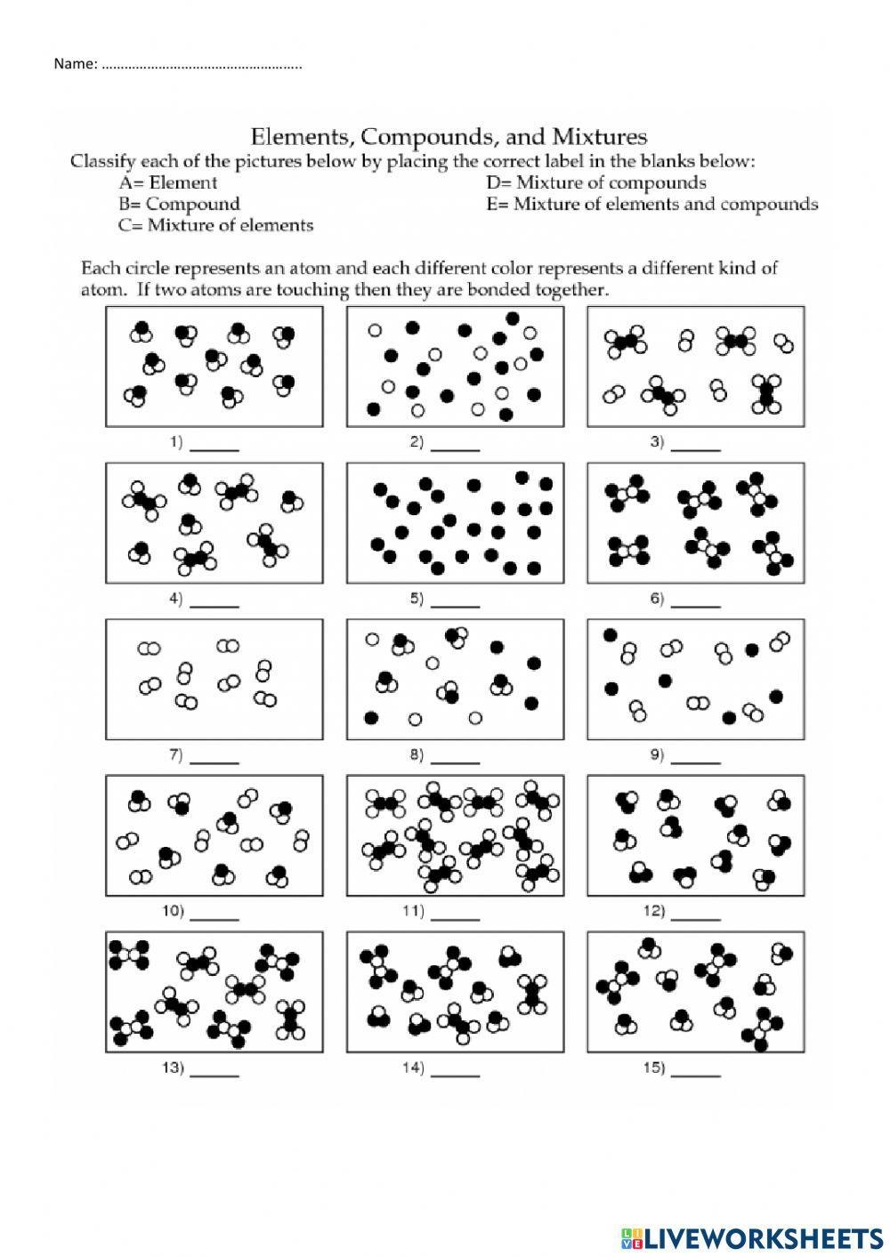 Elements Compounds And Mixtures Interactive Worksheet Live Elements Compounds And Mixtures Interactive Worksheet Live