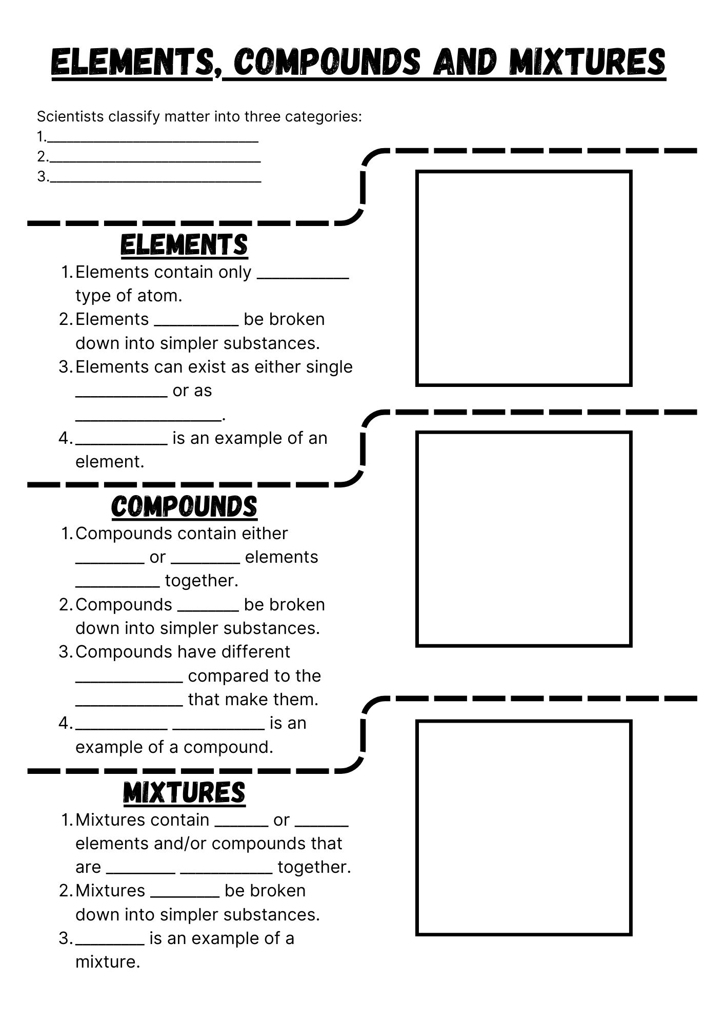 Elements Compounds Mixtures Worksheet 2 Compounds And Mixtures