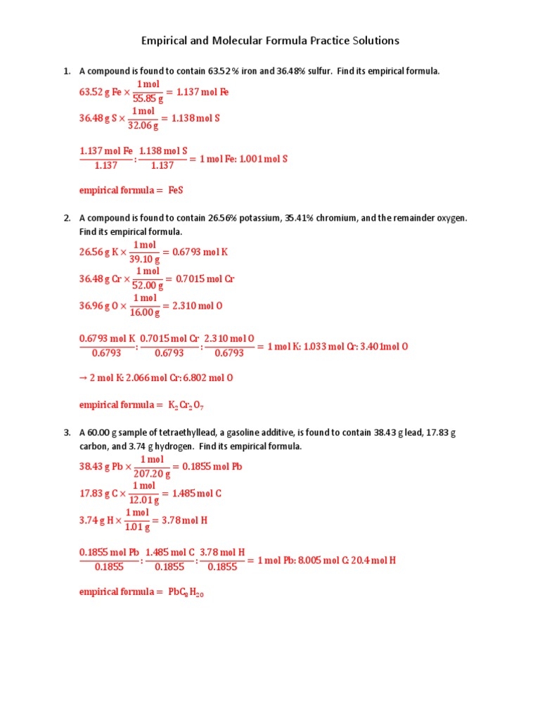Empirical And Molecular Formula WS Solutions PDF PDF Worksheets Library Empirical And Molecular Formula WS Solutions PDF PDF Worksheets Library