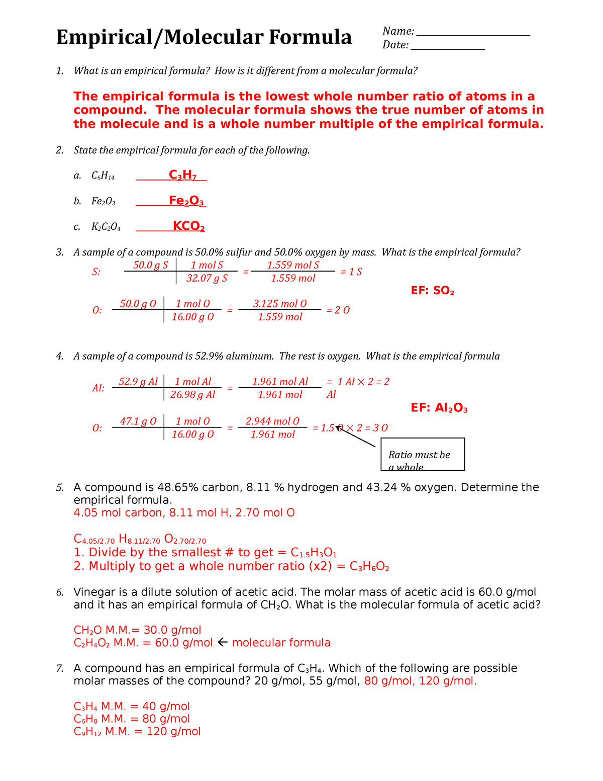 unit 5 empirical formulas worksheet answers unit 5 empirical formulas worksheet answers