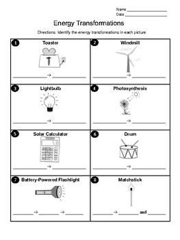 energy transformation worksheet