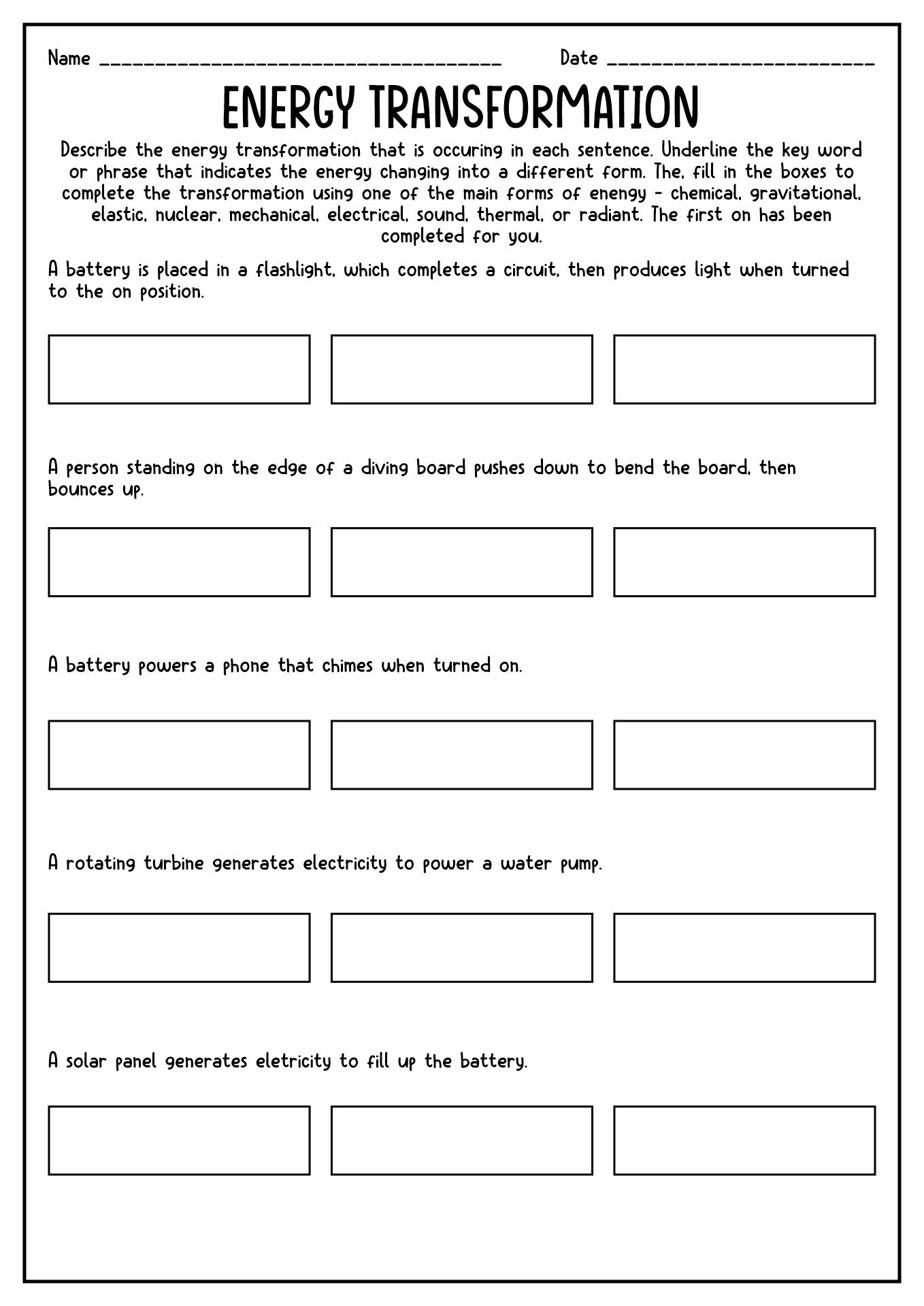 Energy Transformation Worksheet Homeschooldressagecom