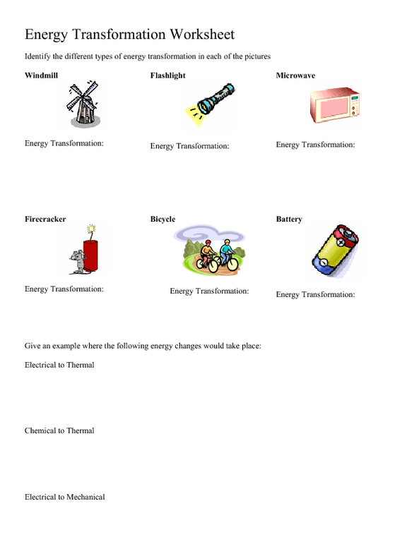 Energy Transformation Worksheets With Answers