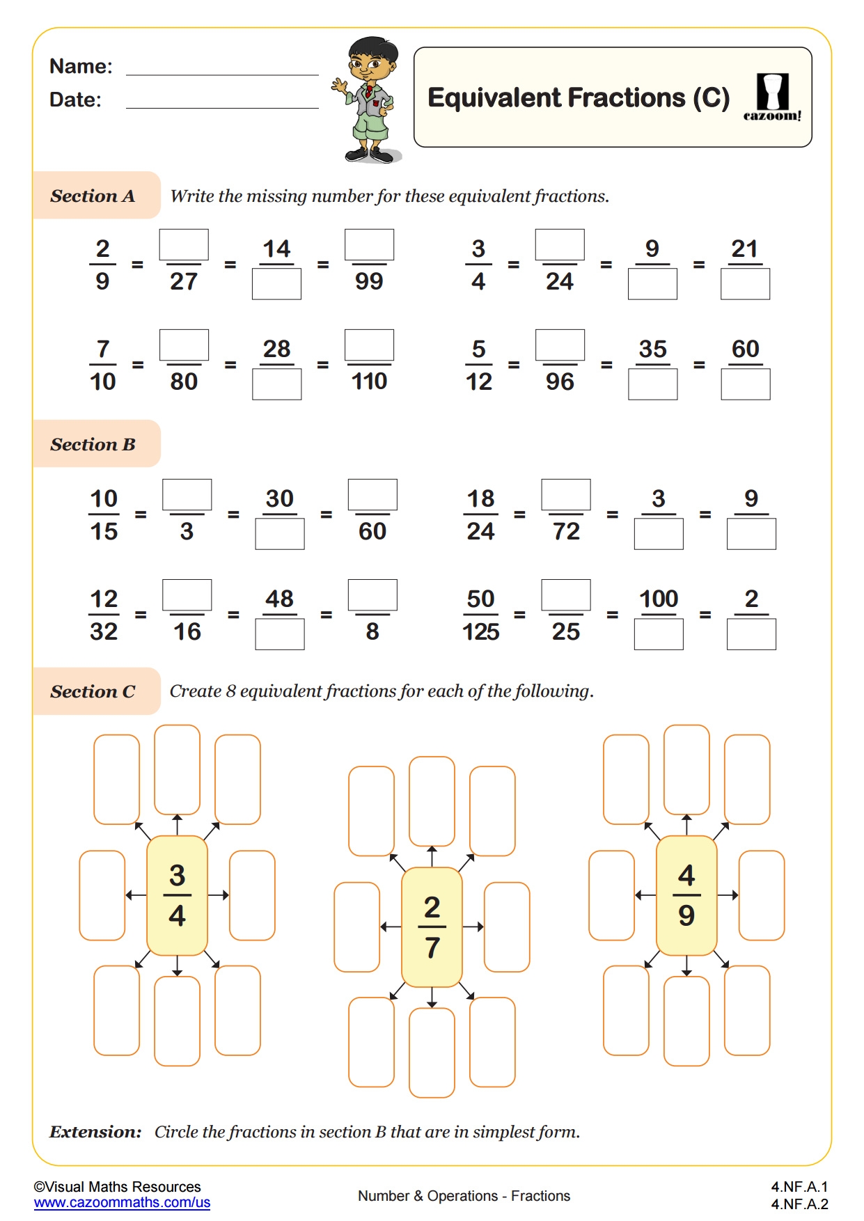 equivalent fractions worksheet grade 4
