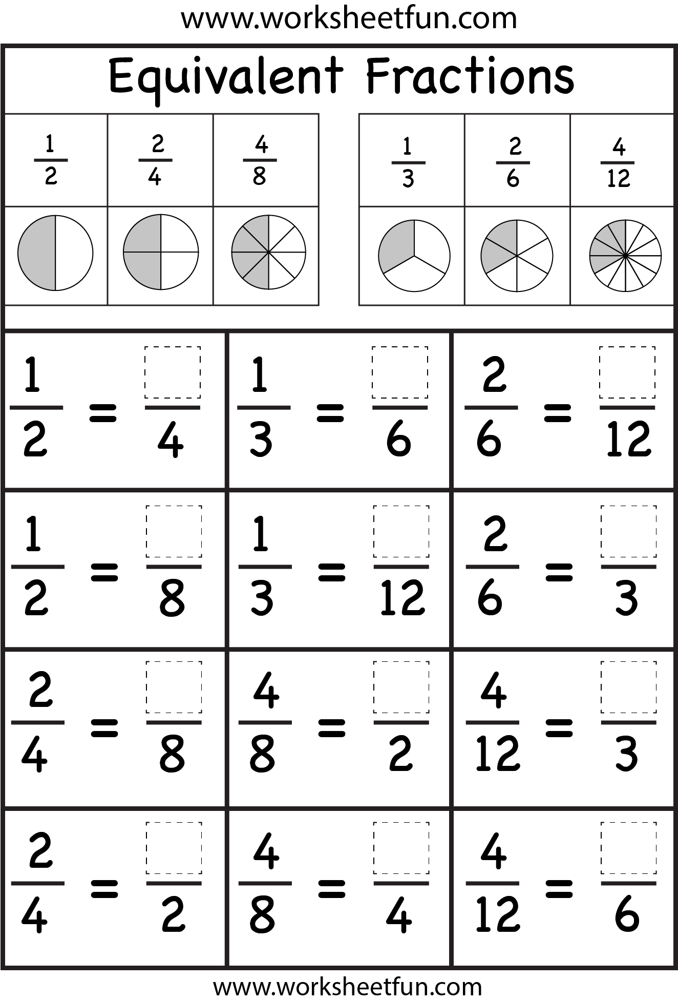 Equivalent Fractions Worksheet FREE Printable Worksheets Worksheetfun