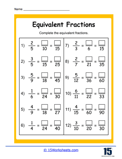 equivalent fractions worksheets