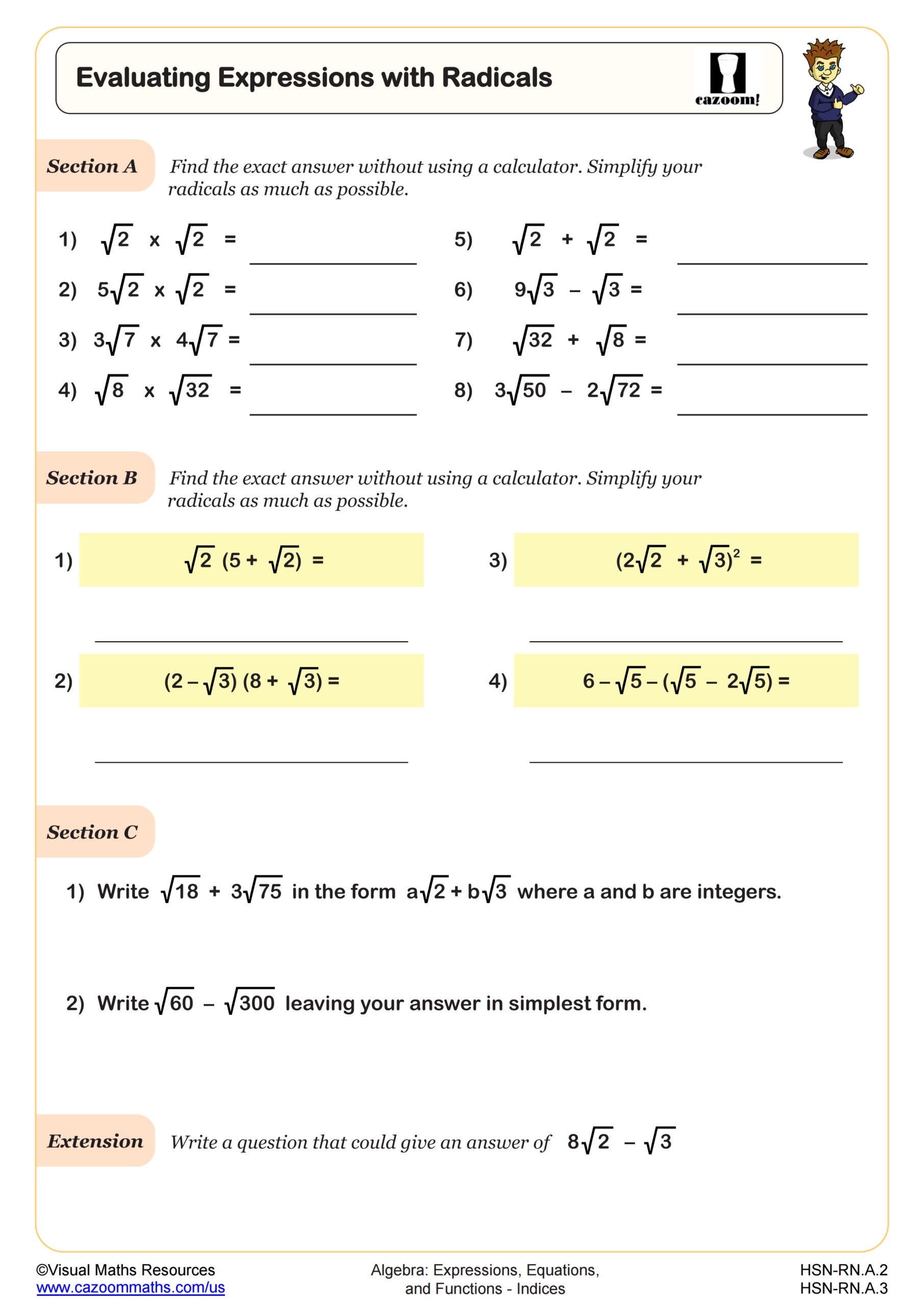 Evaluate Expressions Worksheet