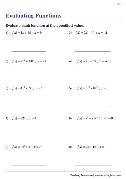 evaluating functions worksheet