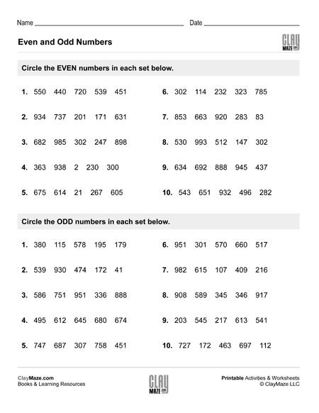 Even Numbers And Odd Numbers Set 1 Workbooks And Free Worksheets 