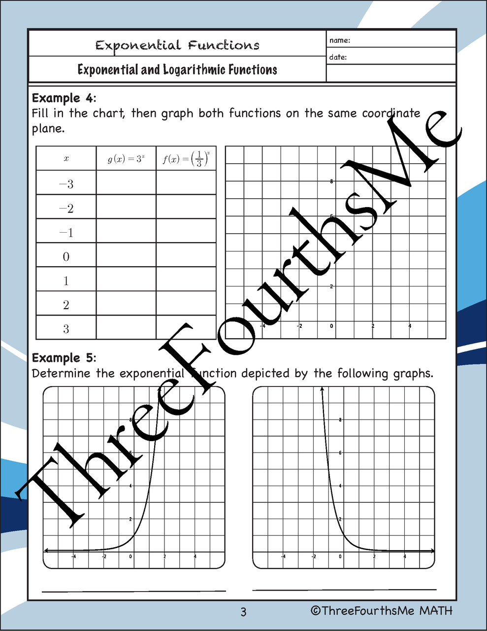 exponential functions worksheet