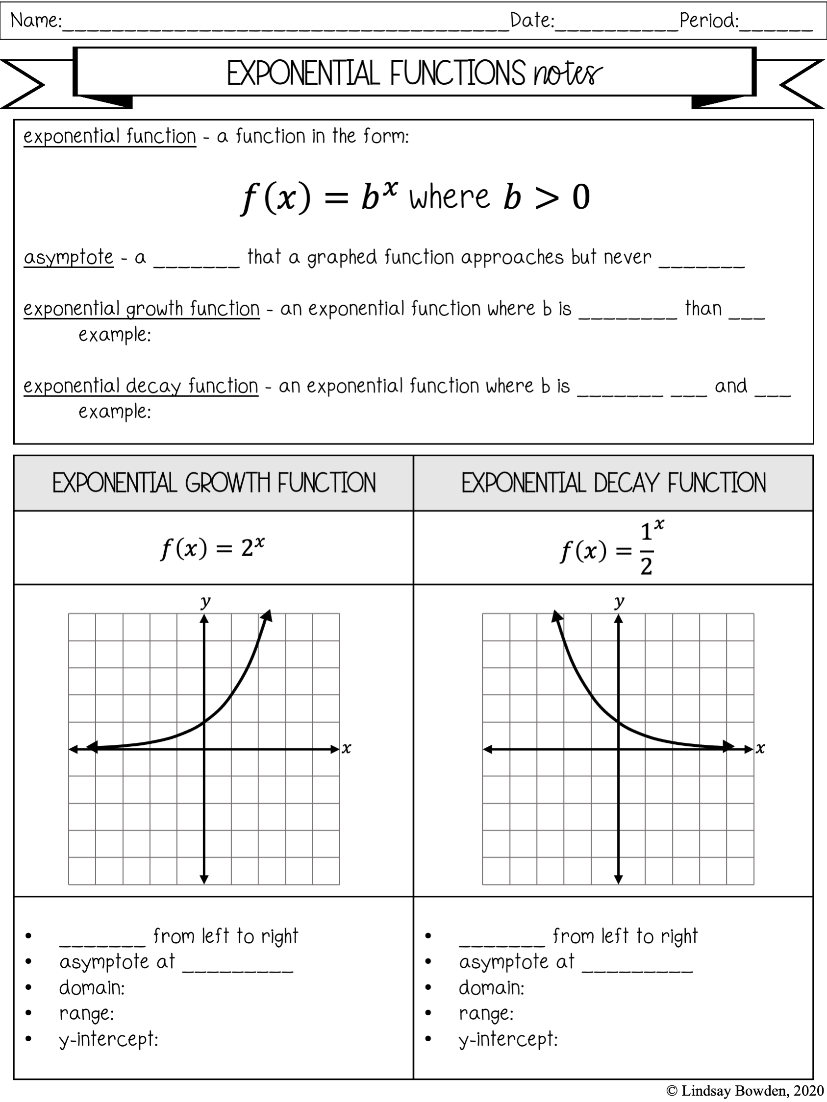 exponential functions worksheet graph the functions