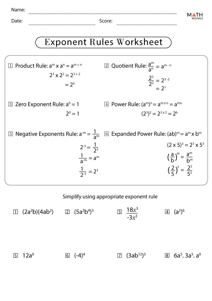 Exponents Worksheets With Answer Key