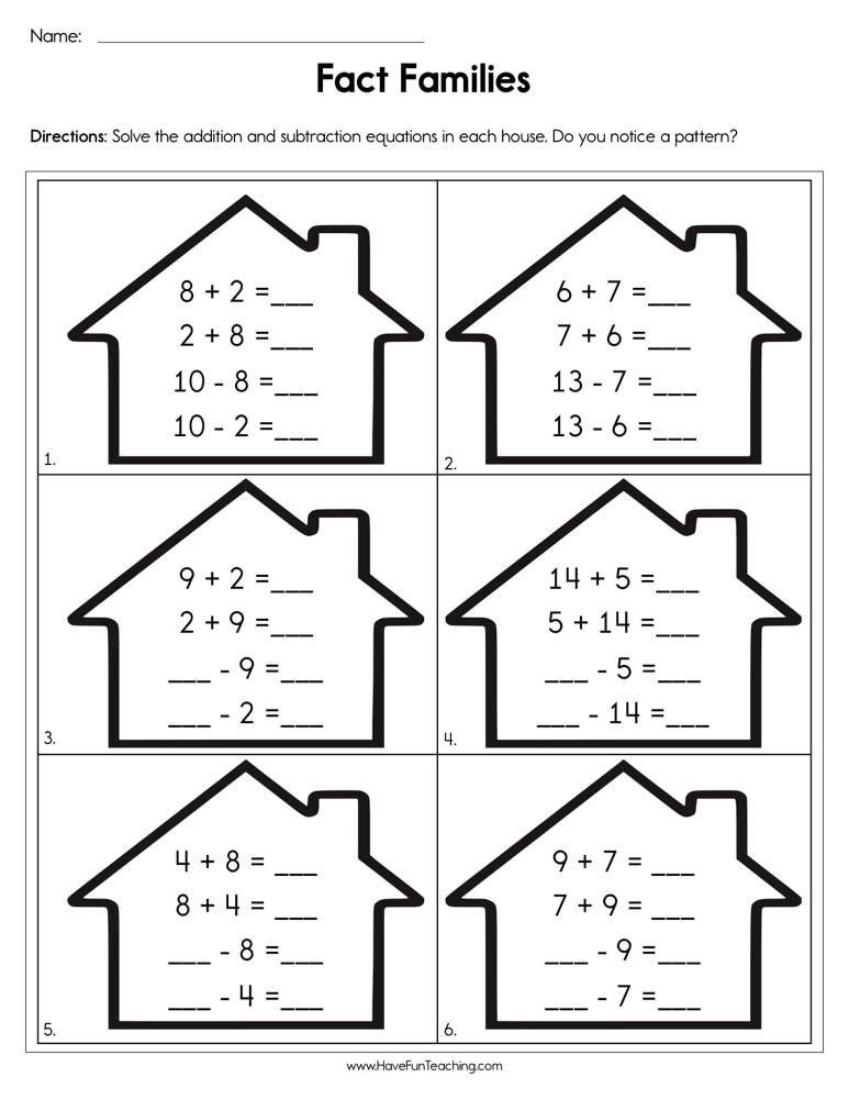 Fact Families Addition And Subtraction Worksheets Fact Families Addition And Subtraction Worksheets