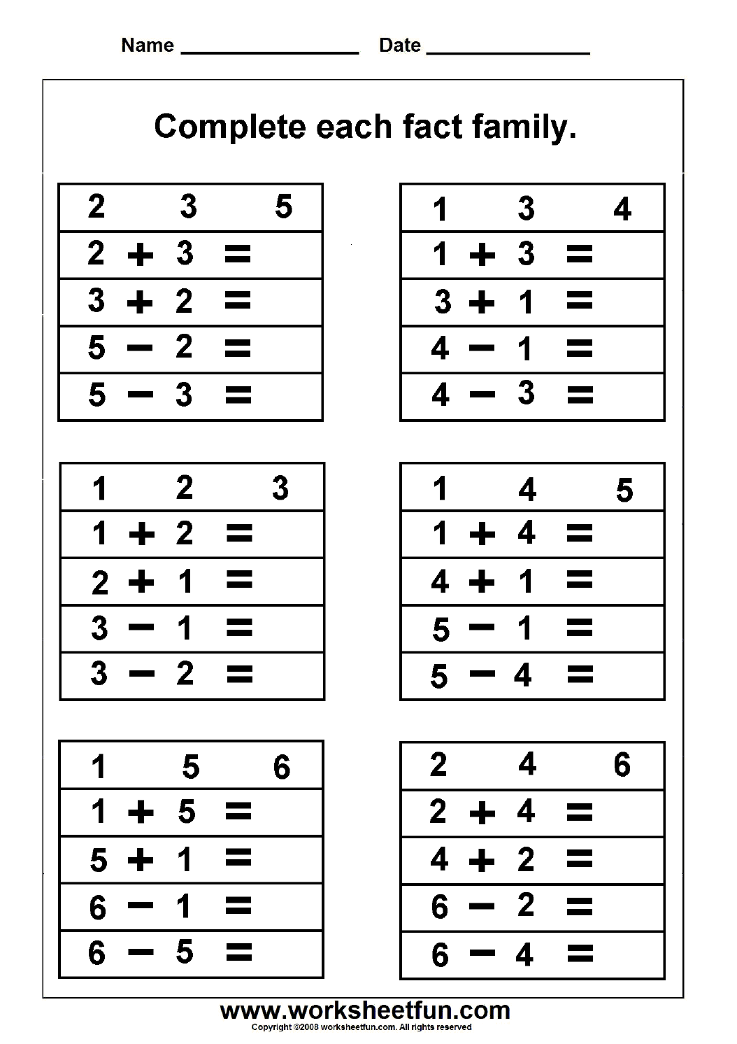 Fact Family Complete Each Fact Family 2 Worksheets FREE Printable Fact Family Complete Each Fact Family 2 Worksheets FREE Printable
