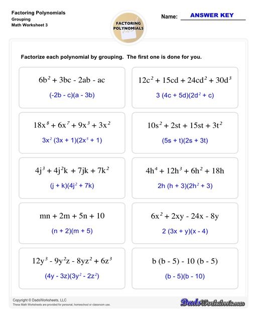 Factoring Polynomials Worksheets Worksheets Library