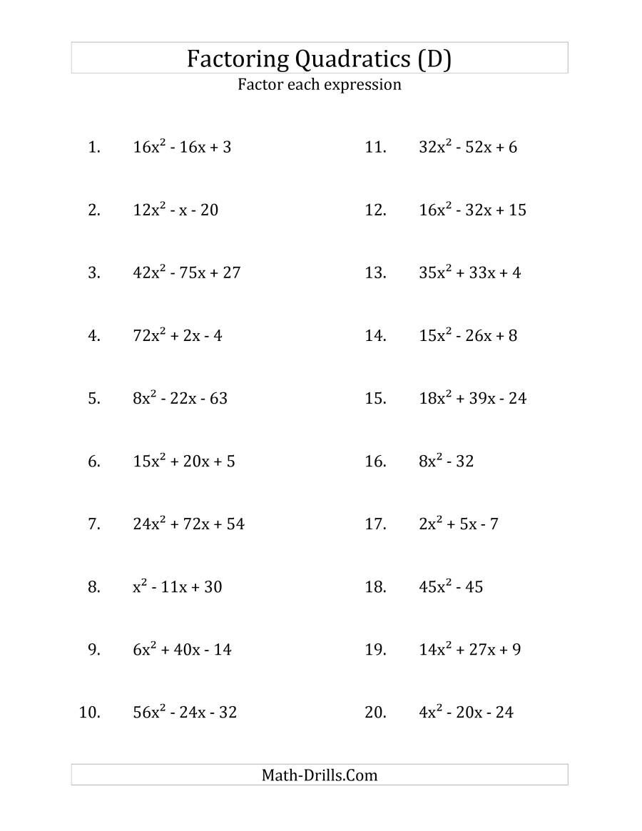 Factoring Quadratics With Coefficients Worksheets FactorWorksheets Factoring Quadratics With Coefficients Worksheets FactorWorksheets