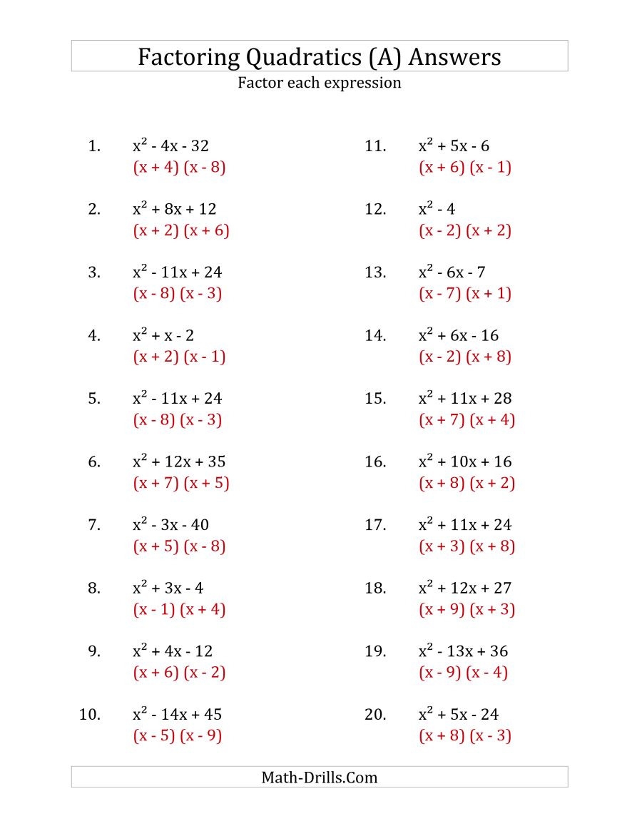 factoring quadratics worksheet