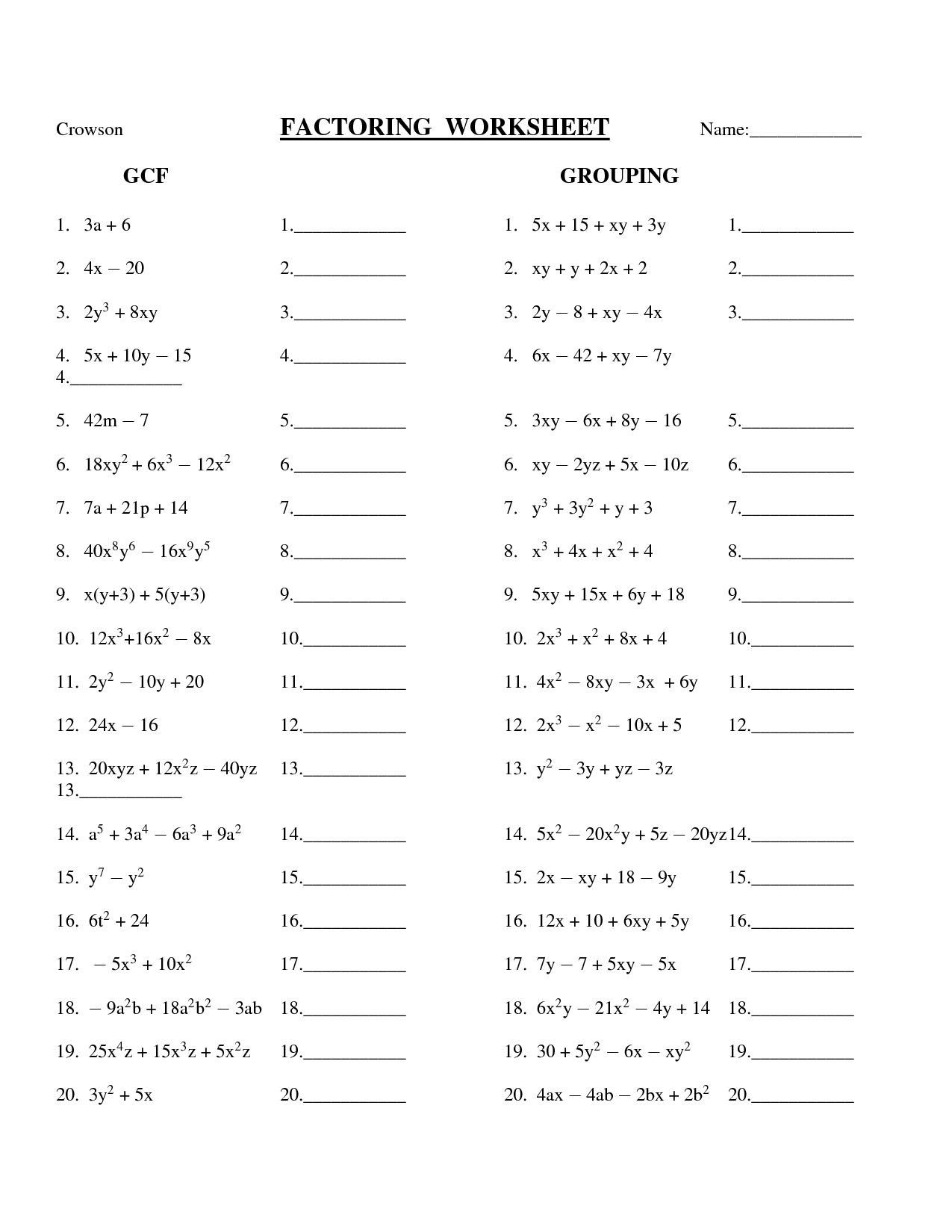 factoring by grouping worksheet factoring by grouping worksheet