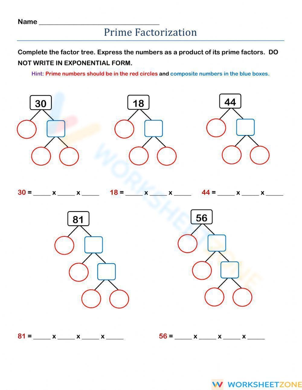 Factorization Worksheet