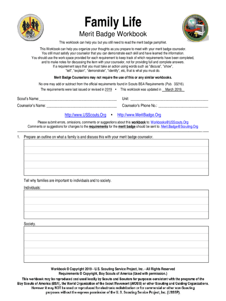 family merit badge worksheet family merit badge worksheet