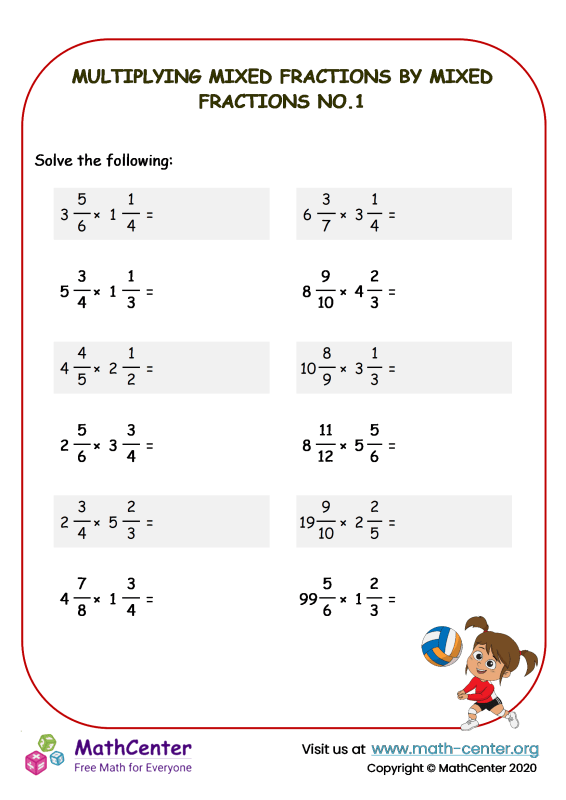 Fifth Grade Worksheets Multiplying Fractions Math Center