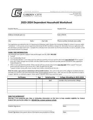 Fillable Online 20232024 Dependent Student Household Worksheet Fax 