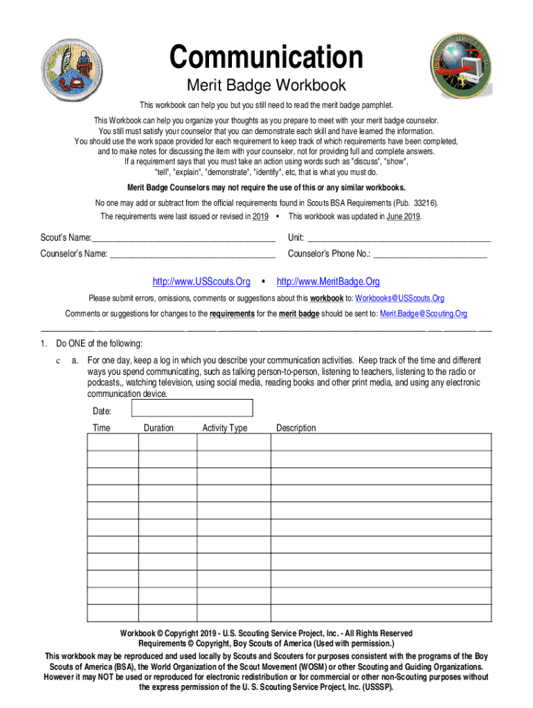 Fillable Online Communication Merit Badge And Worksheet Fax Email Print