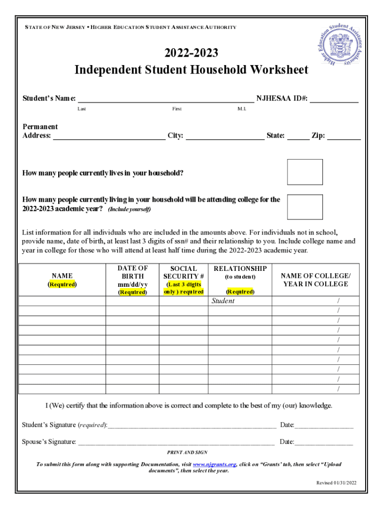 Fillable Online Dependent Student Household Worksheet Fill Out And 