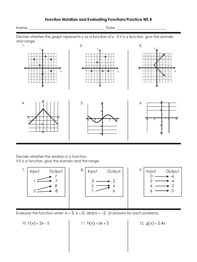 Fillable Online Function Notation And Evaluating Functions Practice 