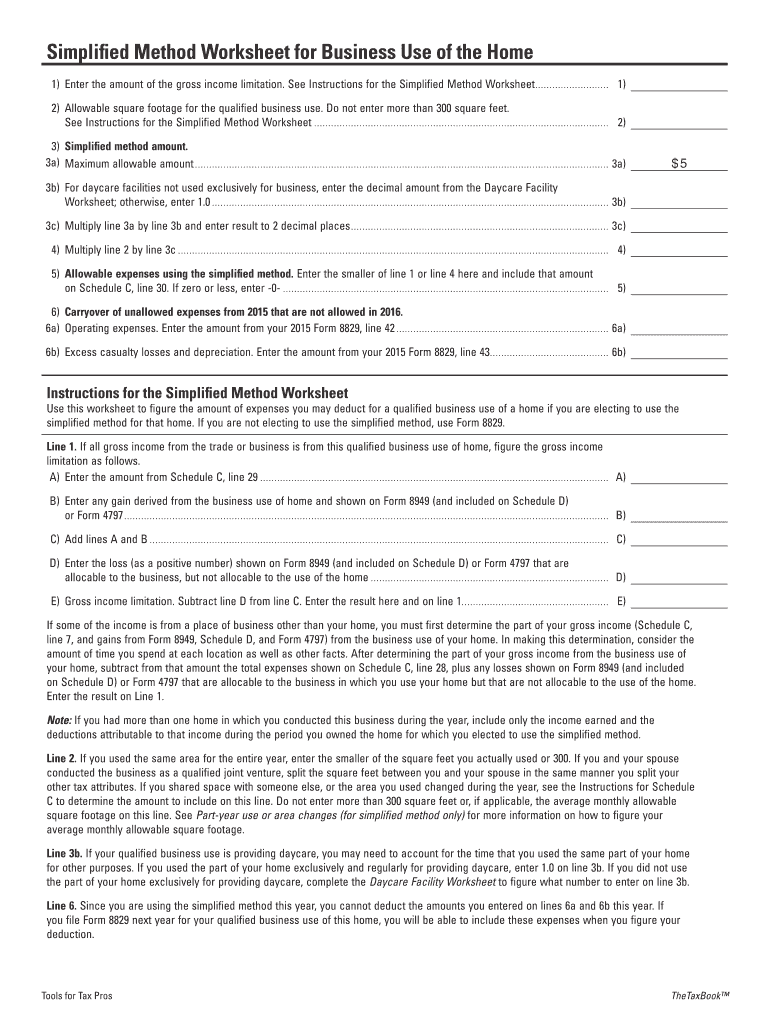 Fillable Online Simplified Method Worksheet For Business Use Of The Fillable Online Simplified Method Worksheet For Business Use Of The