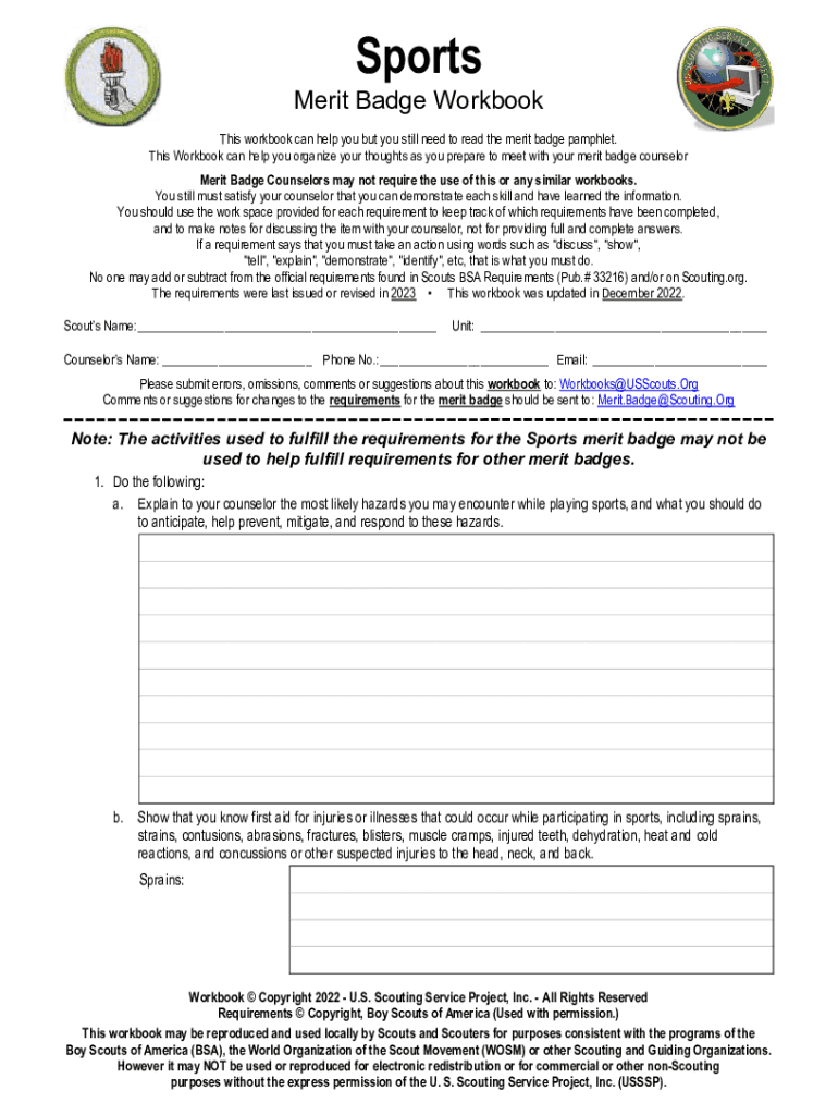 Fillable Online Sports Merit Badge And Worksheet Fax Email Print 