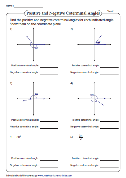 Finding Coterminal Angles Worksheet Angleworksheets