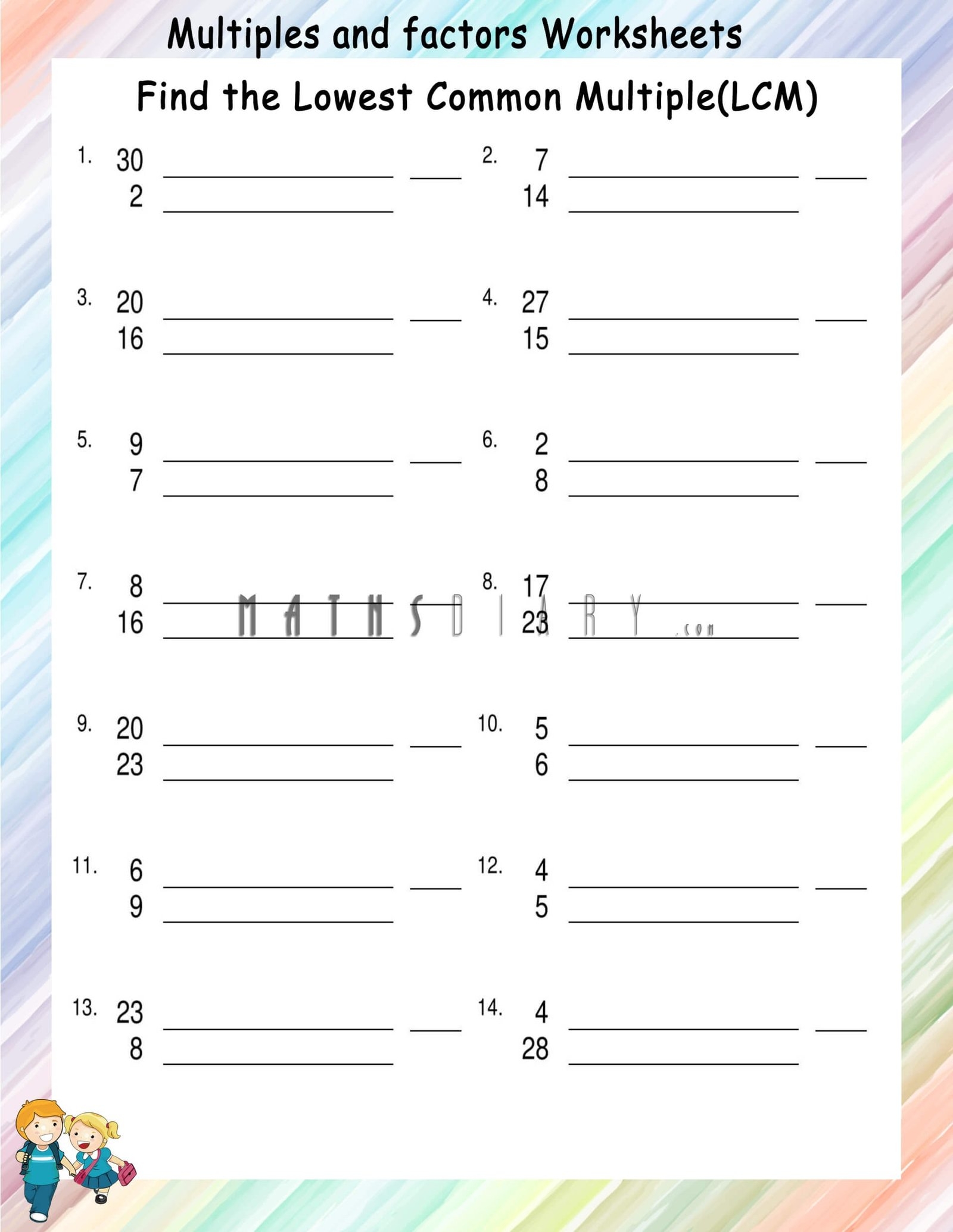 Finding Lowest Common Multiples Worksheets Math Worksheets Finding Lowest Common Multiples Worksheets Math Worksheets