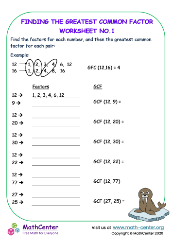 Finding The Greatest Common Factor Worksheet No 1 Worksheets Math Finding The Greatest Common Factor Worksheet No 1 Worksheets Math