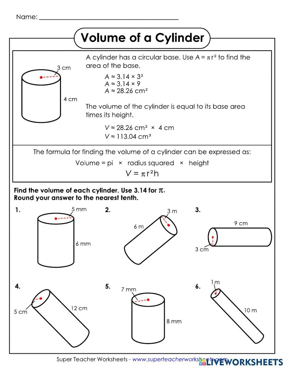volume worksheets cylinder volume worksheets cylinder