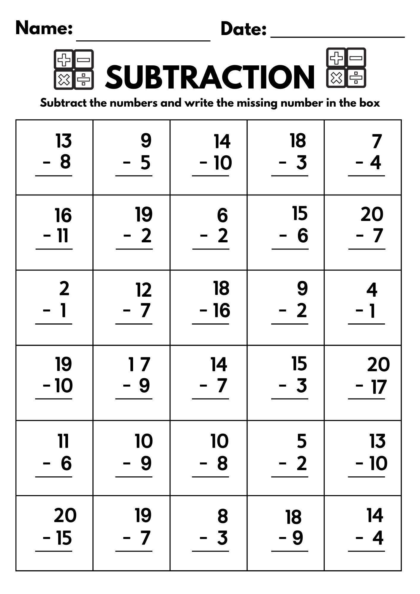 1st grade subtraction worksheets