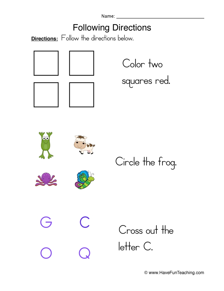 following directions worksheet following directions worksheet
