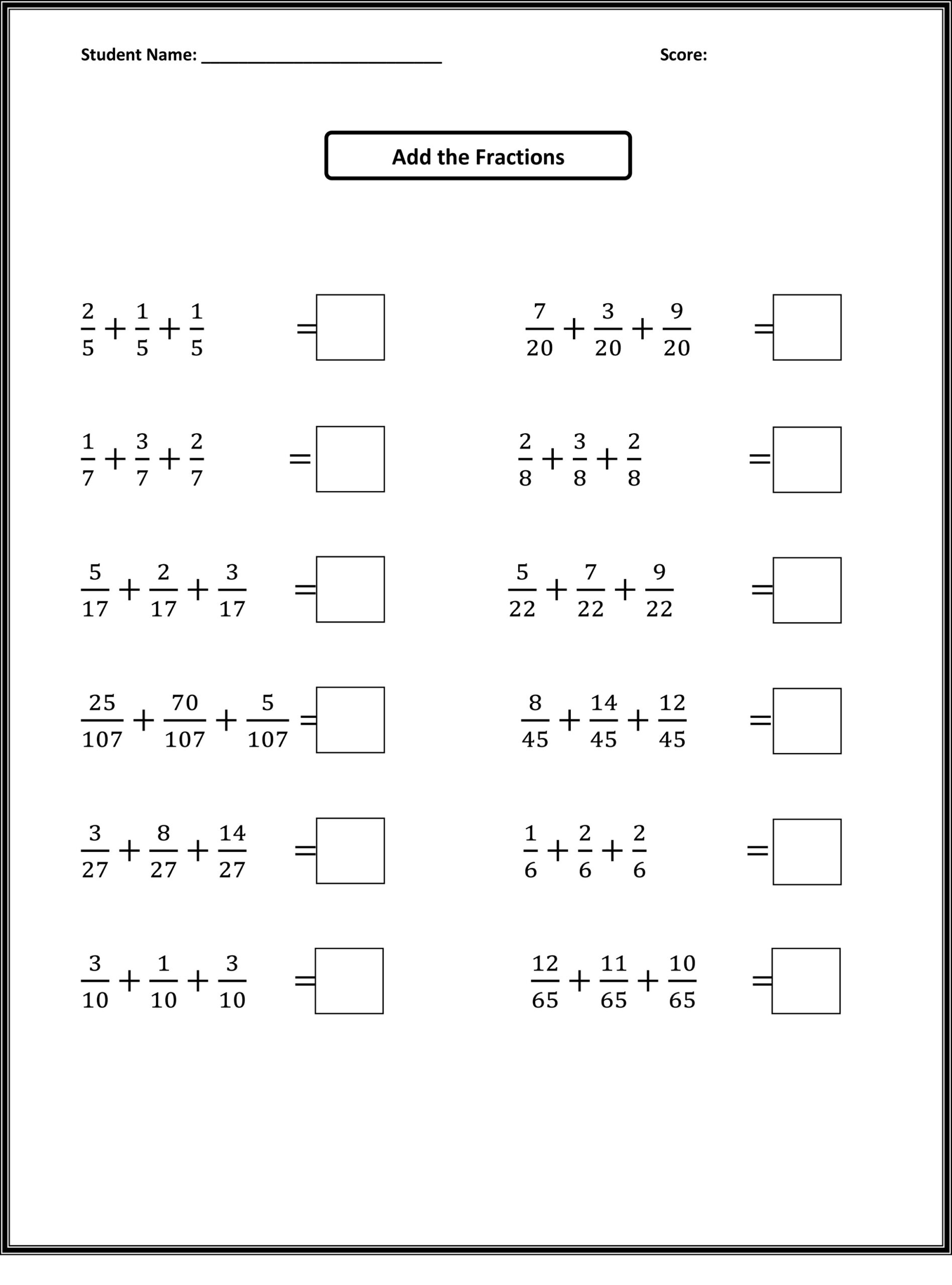 fraction worksheets for 4th graders