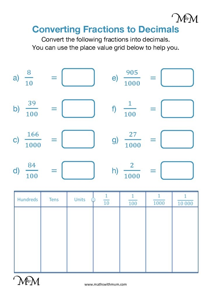 Fraction Conversion Worksheet