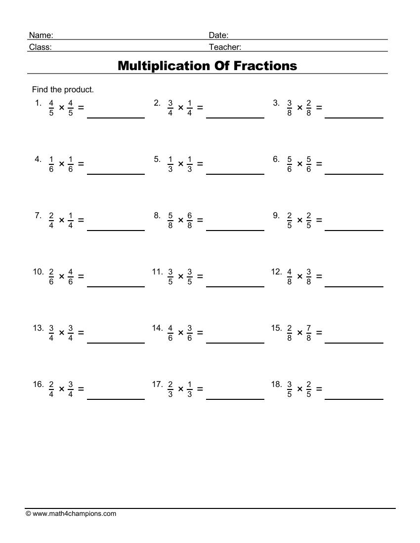 fraction multiplication worksheet