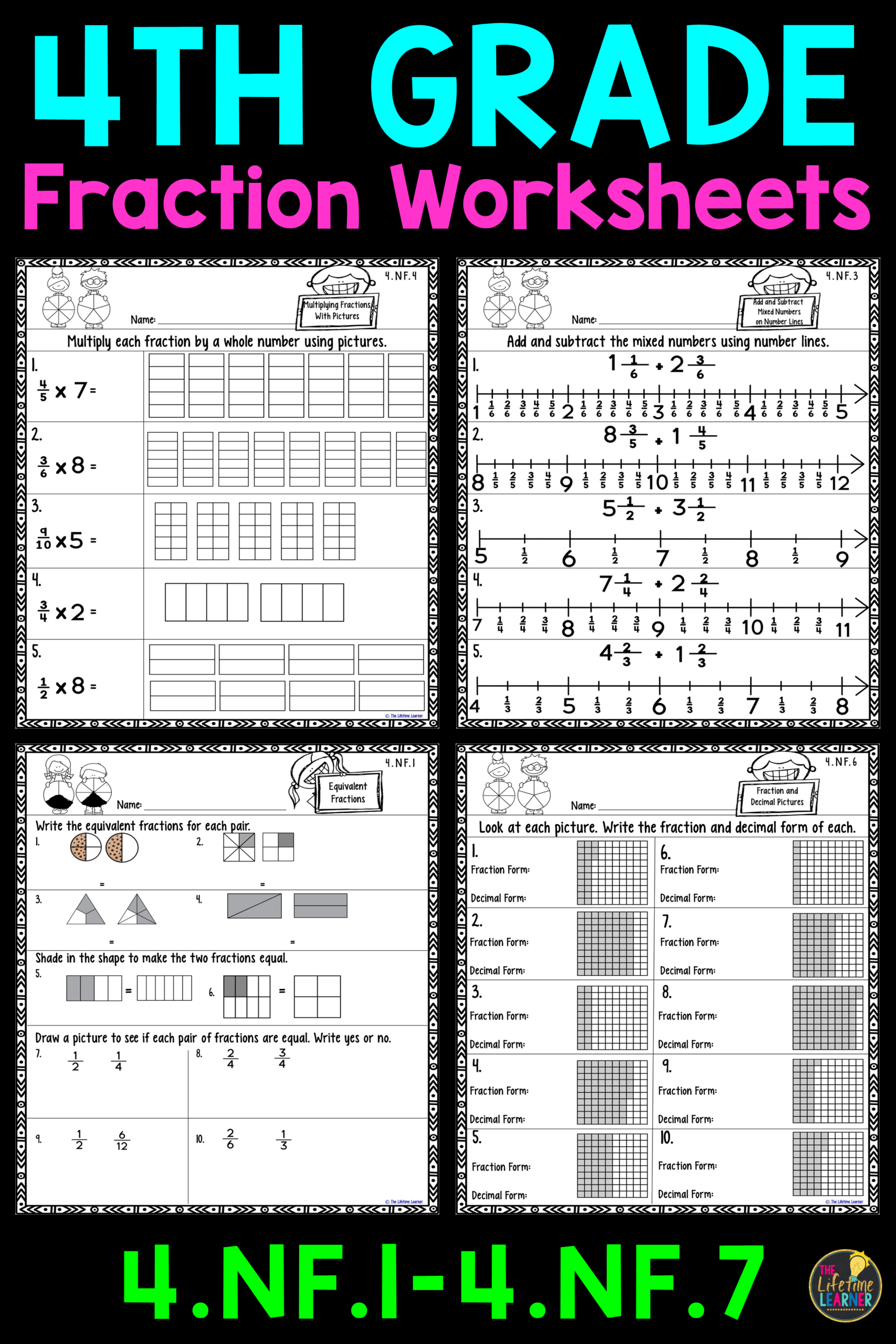 Fractions For 4Th Grade Worksheet