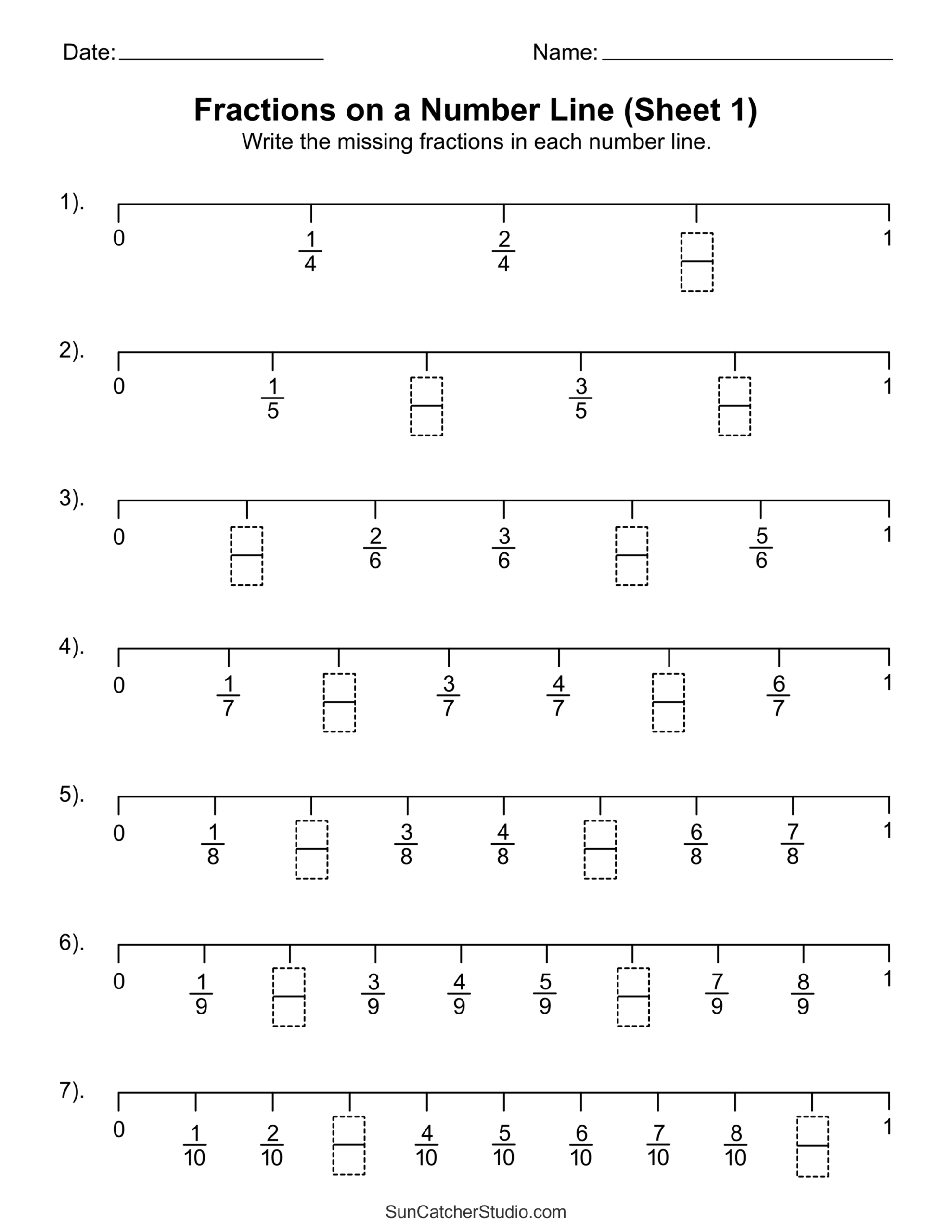 fractions on a number line worksheet